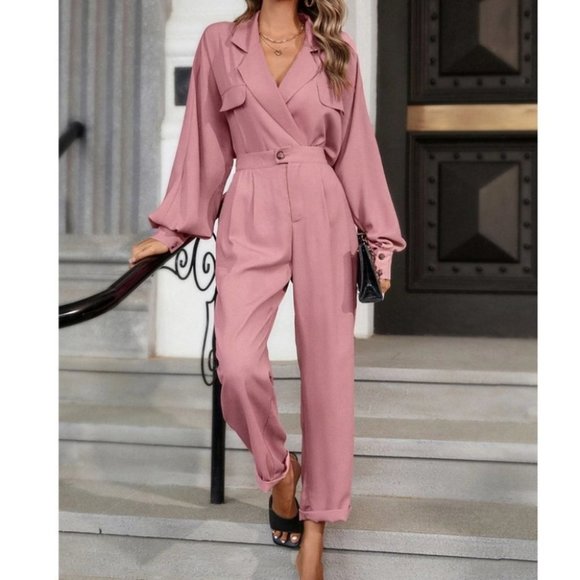 pink Lapel Neck Bishop Sleeve button Shirt & Pants set  Coord Set - Picture 1 of 12
